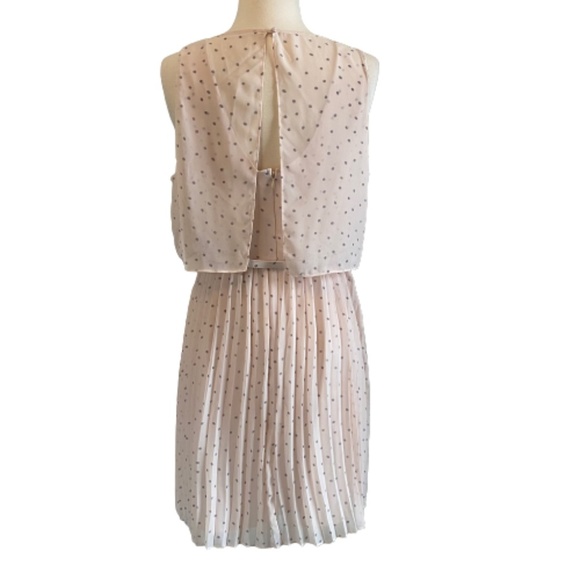 LC LAUREN CONRAD Dress Polka Dot Popover Pleated Party Pink Gray Size 12 - Picture 2 of 15